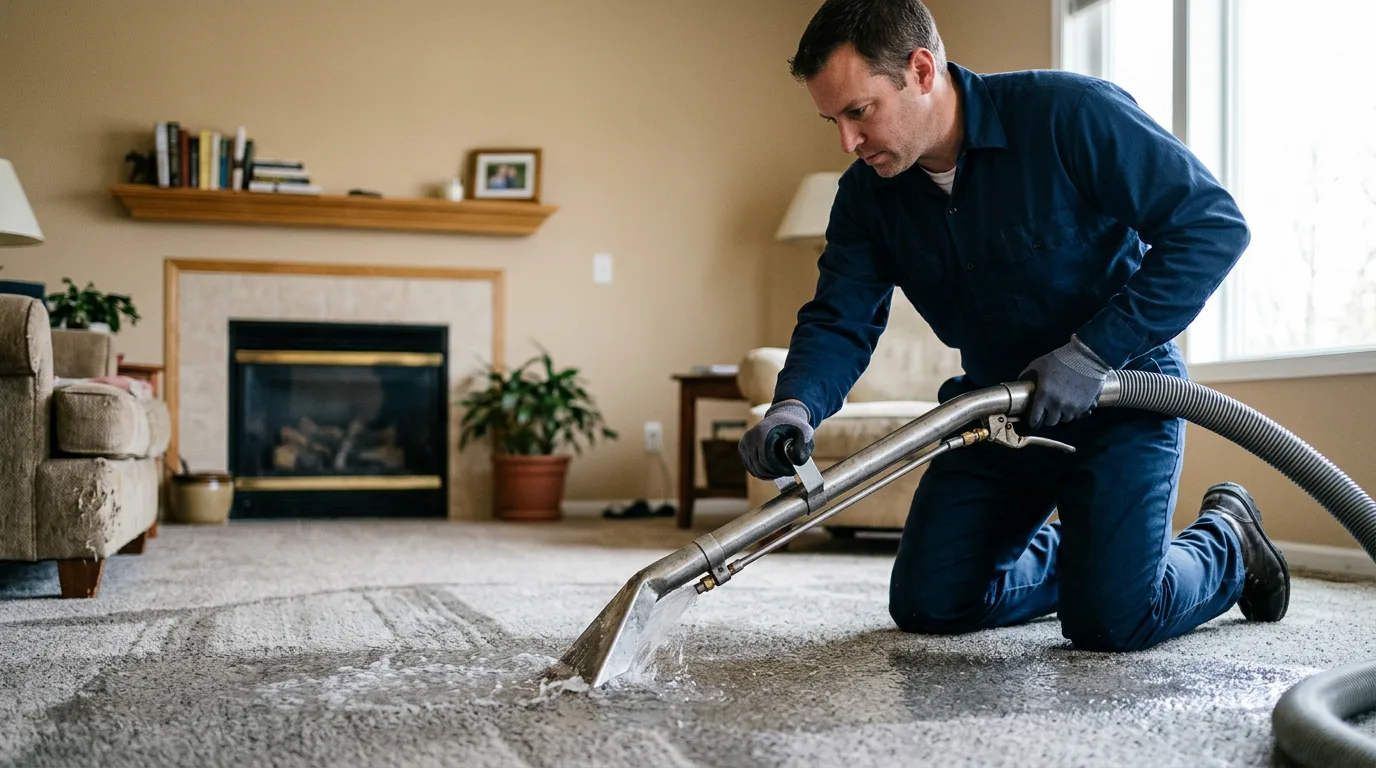 Water damage restoration technician working near East Concord, NY